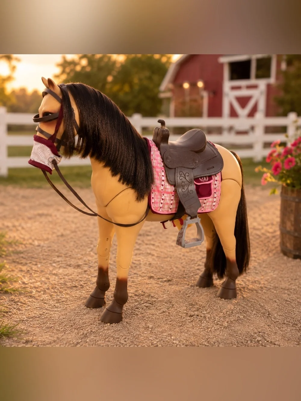 American Girl Pink Plaid Saddle Set with Brown Saddle